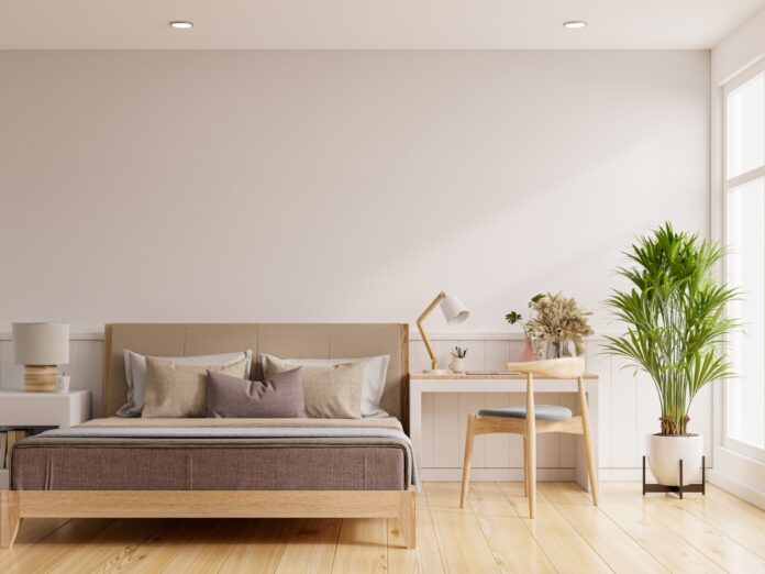 White bedroom interior,work in bedroom.